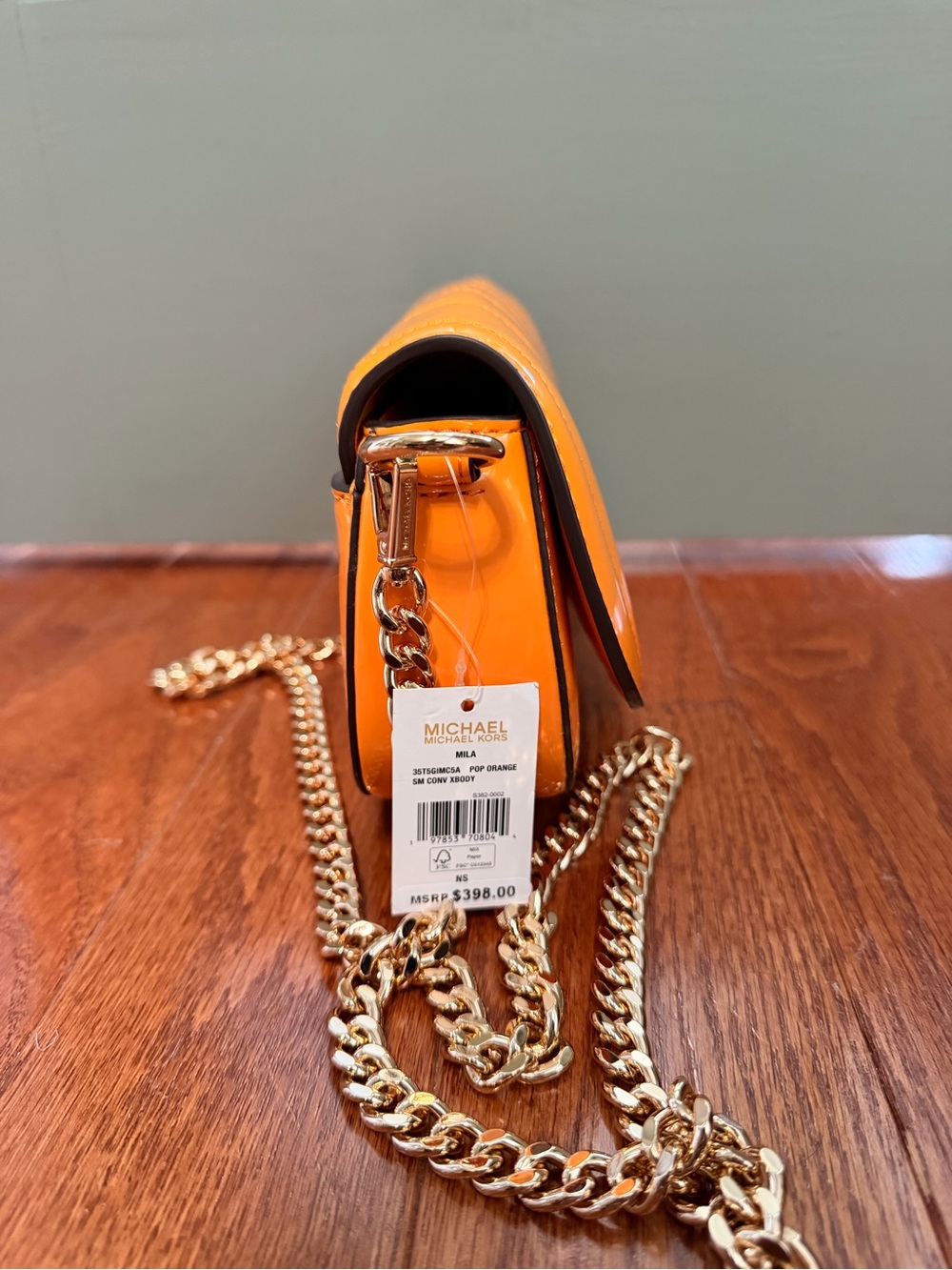Michael Kors Mila Small Patent Convertible Crossbody Bag in Pop Orange - Picture 4 of 8